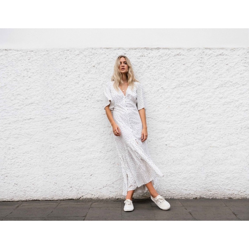 Billabong White Polka Dot Midi Dress - Picture 7 of 13